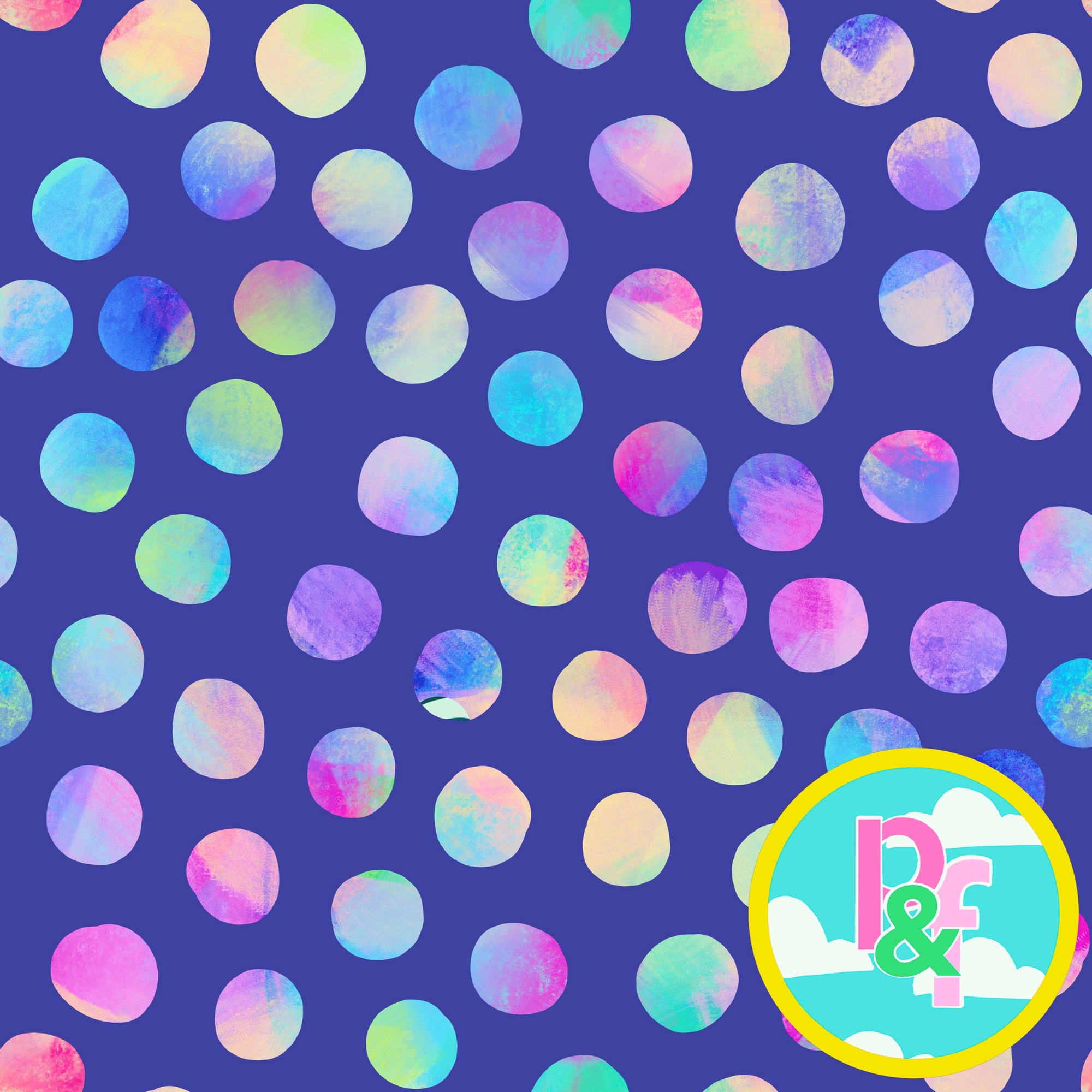 1m Patterns and Frocks: Navy Rainbow Spotty - Cotton Sateen regular