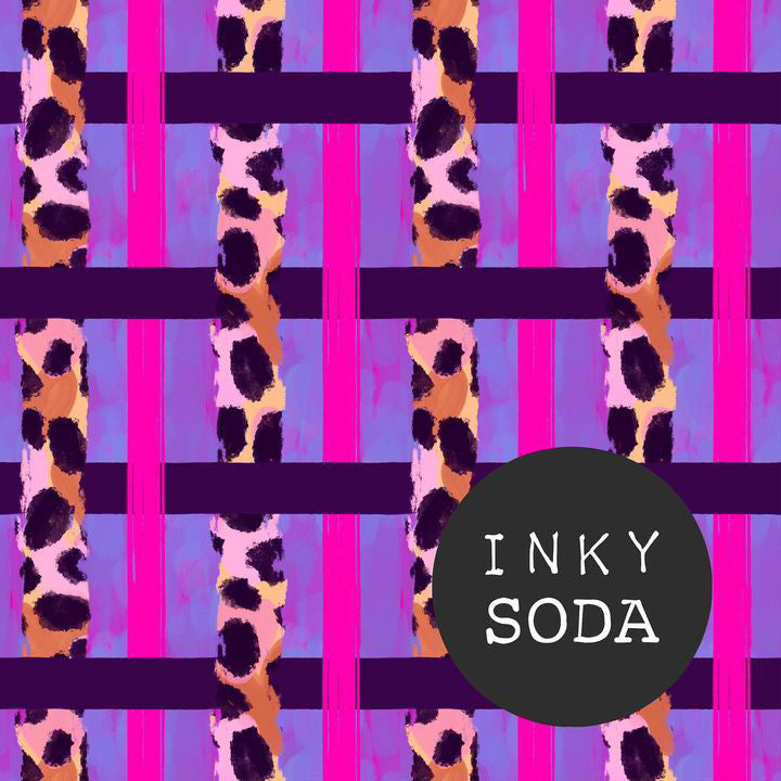 0403 .5m purple leopard check dinky Cotton woven
