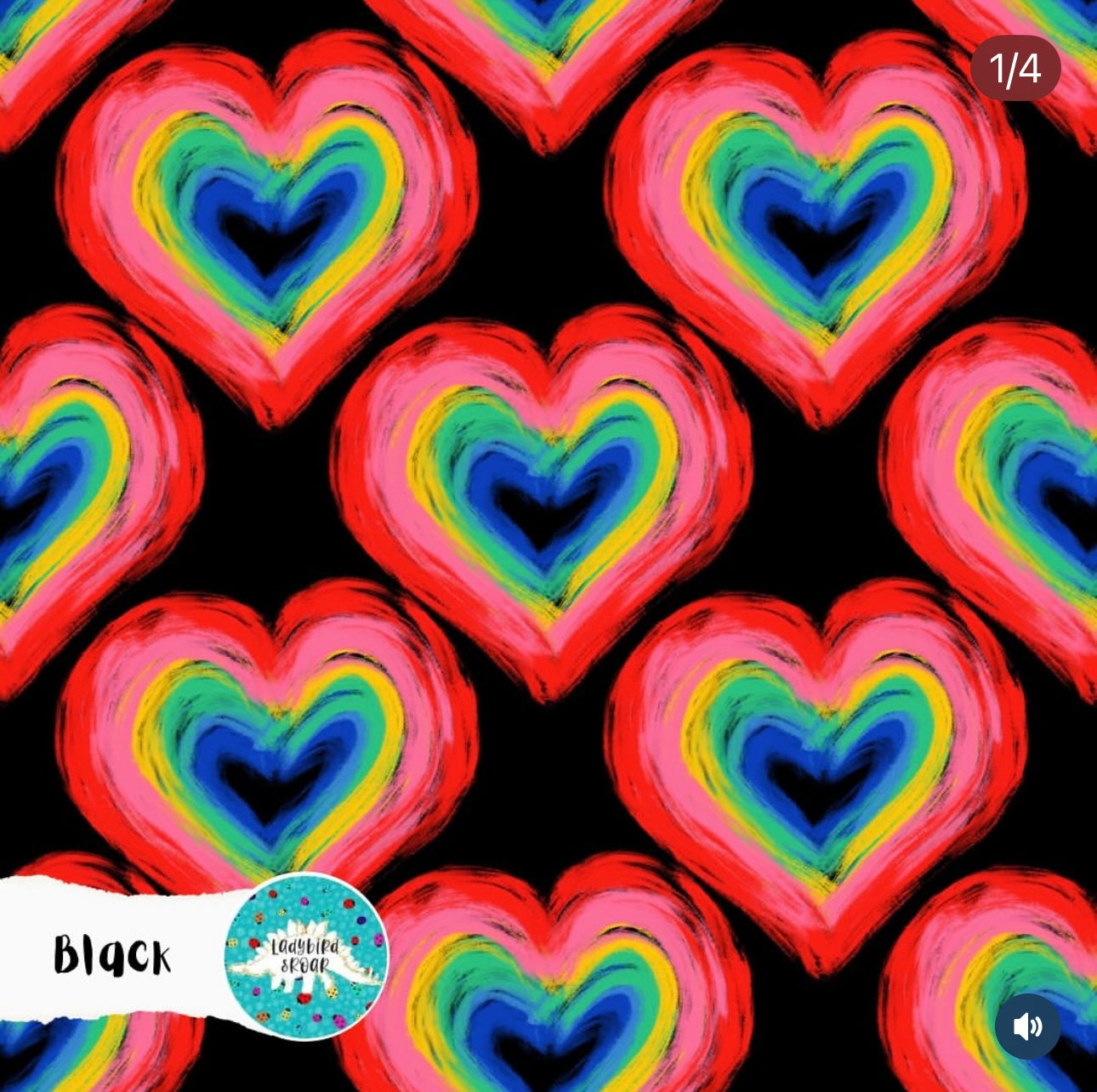 Ladybird & Roar- Rainbow hearts black