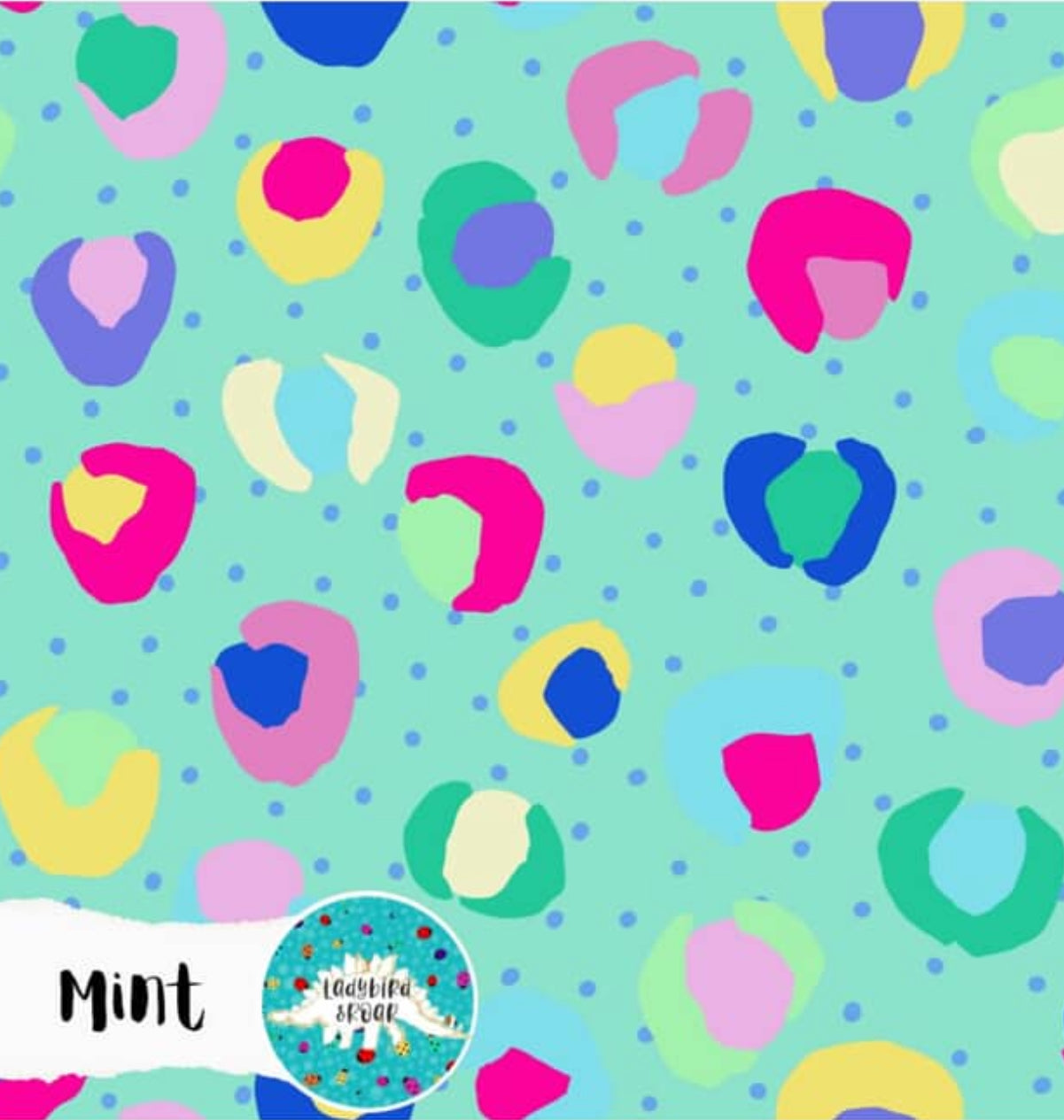 2.6m Ladybird & Roar: Mint Leopard Spots - Cotton woven - jumbo