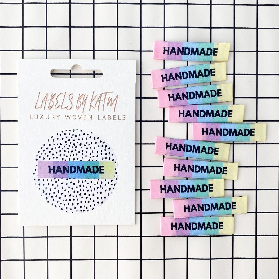 ''HANDMADE'' Rainbow Woven Labels 10 Pack Kylie and the Machine